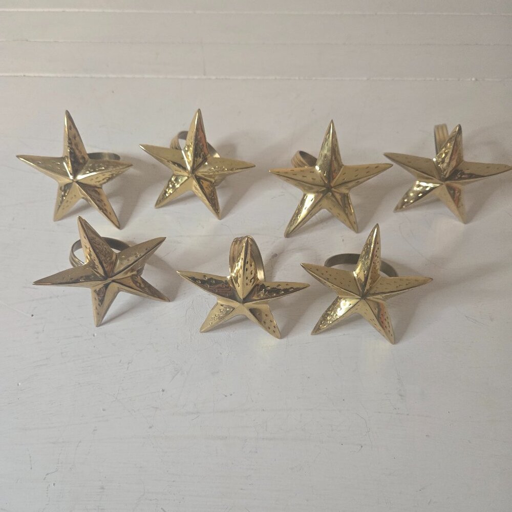 Star Napkin Rings set of 7 Gold tone